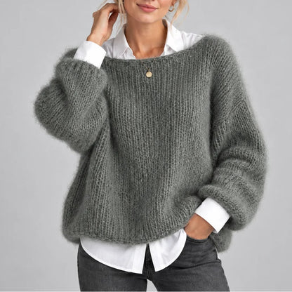 Fluffy Chunky Knit Sweater with Balloon Sleeves, Oversized 8
