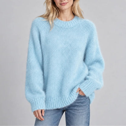 Fluffy Knit Crew Neck Sweater, Relaxed Raglan Sleeve Jumper 2