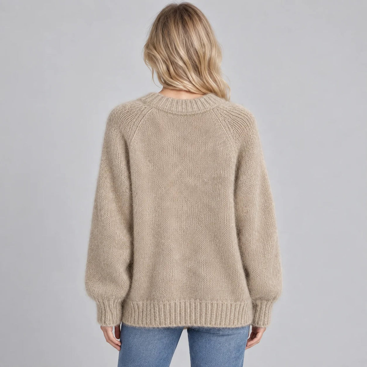 Fluffy Knit Crew Neck Sweater, Relaxed Raglan Sleeve Jumper 4
