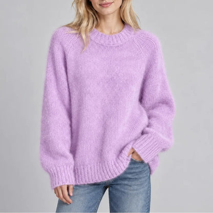 Fluffy Knit Crew Neck Sweater, Relaxed Raglan Sleeve Jumper 5