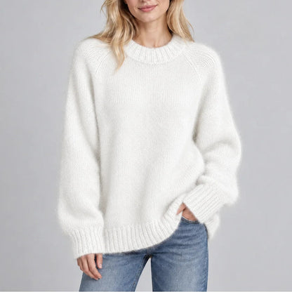 Fluffy Knit Crew Neck Sweater, Relaxed Raglan Sleeve Jumper 6