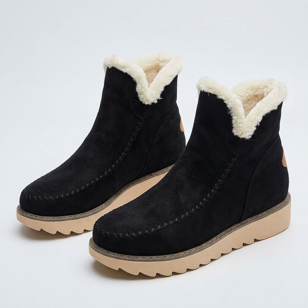 Winter Boots Fur Lined, Slip On Ankle Boots with Grip Sole 2