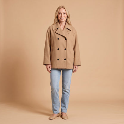 Gioconda Longline Pea Coat in Beige - front view