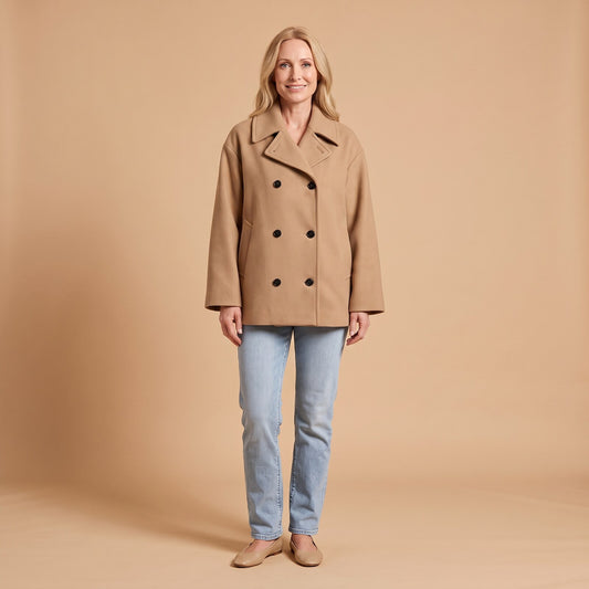 Gioconda Longline Pea Coat in Beige - front view