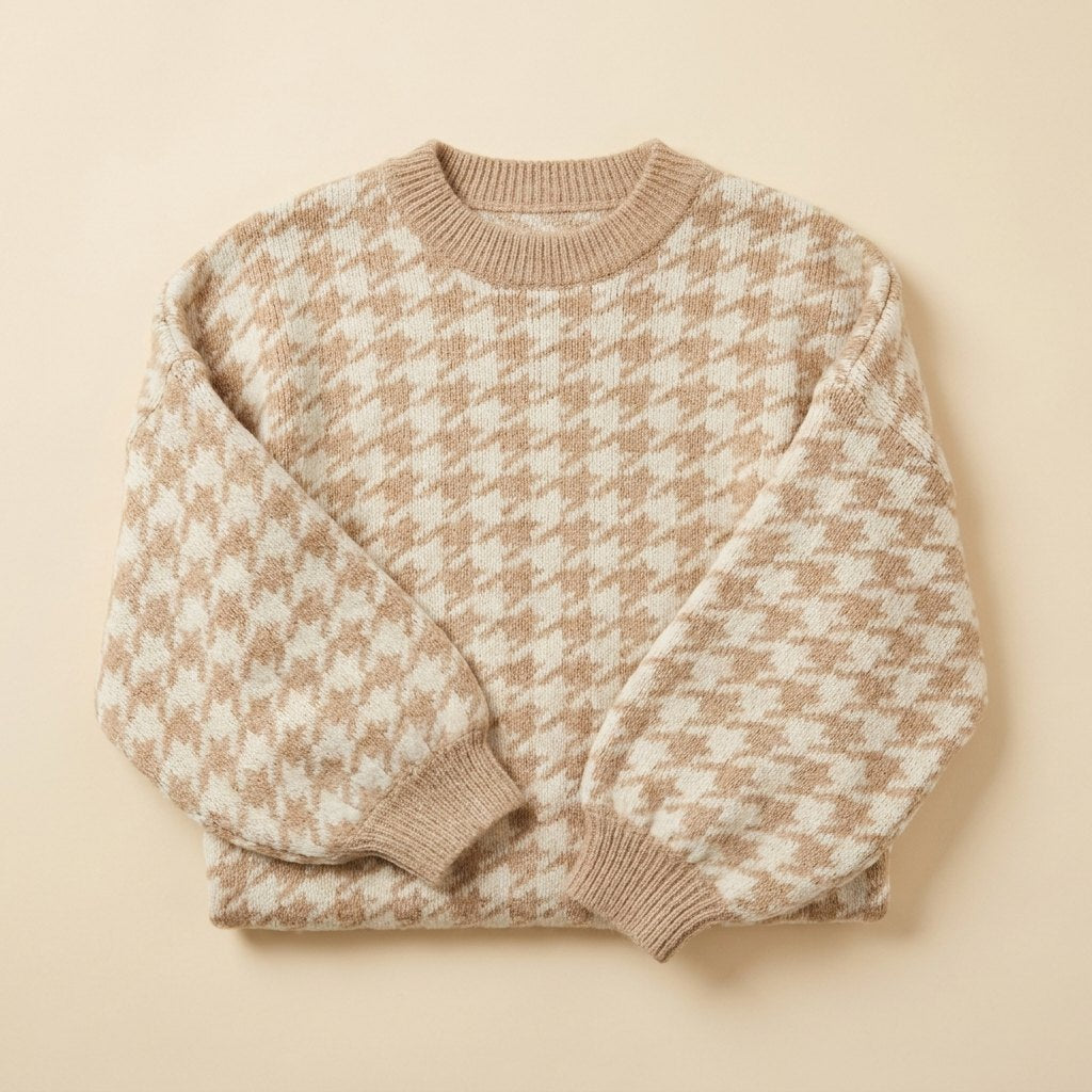 Haven Houndstooth Sweater in beige - flat product shot