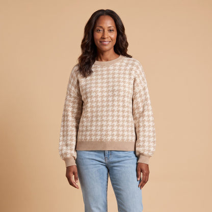 Haven Houndstooth Sweater in beige - front view