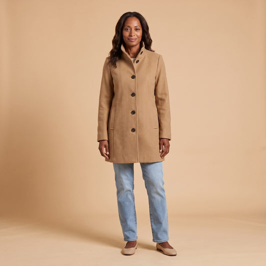 Heledd Longline Coat in Brown - front view