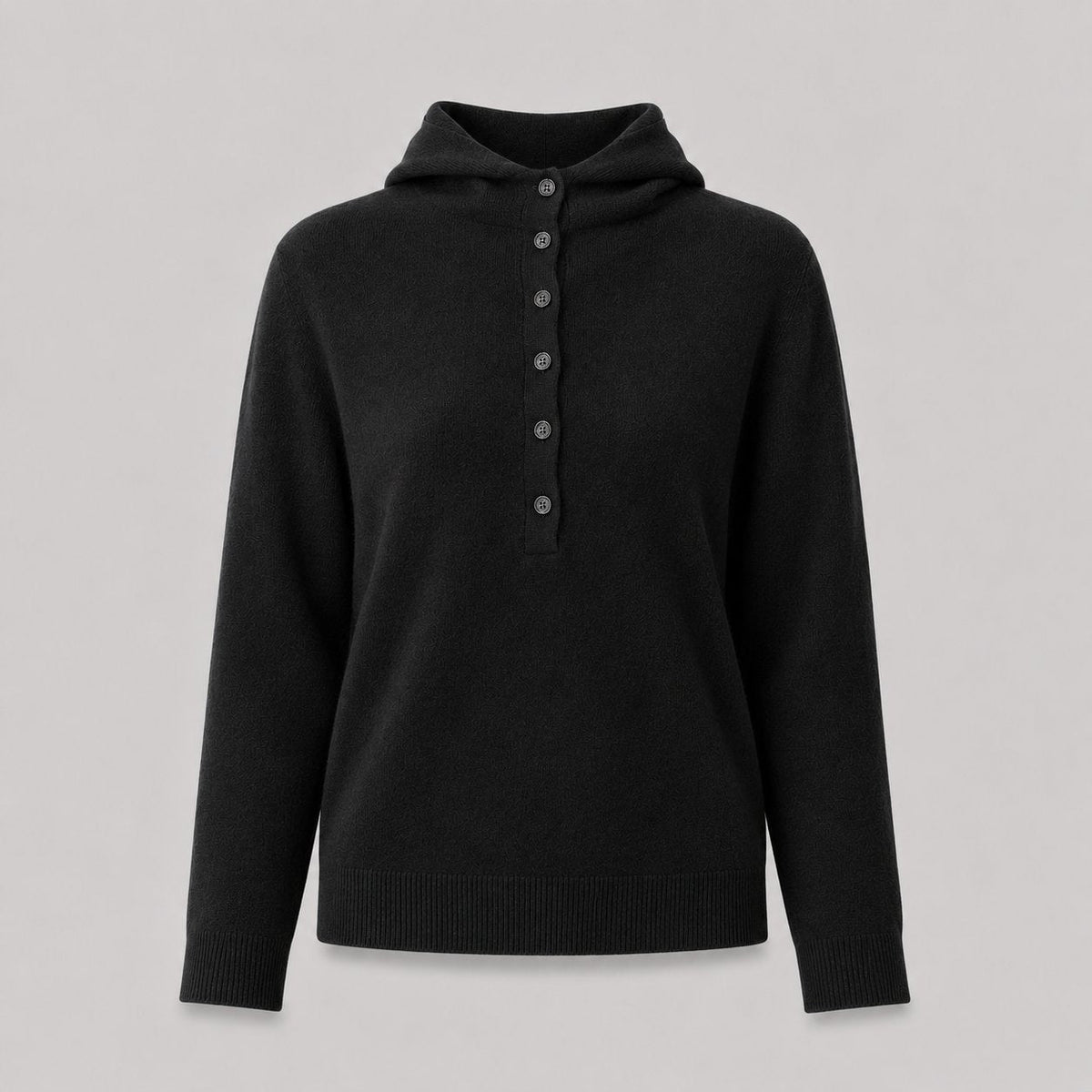 Hooded Knit Sweater in Black - flat product shot