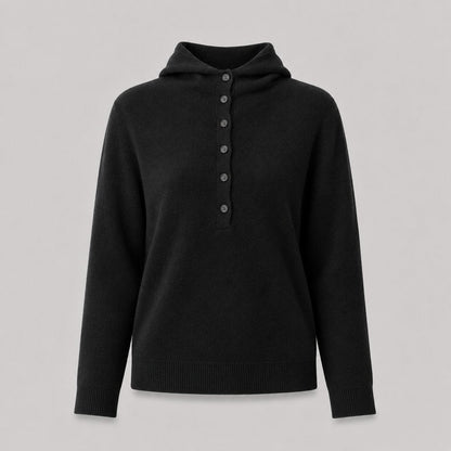 Hooded Knit Sweater in Black - flat product shot