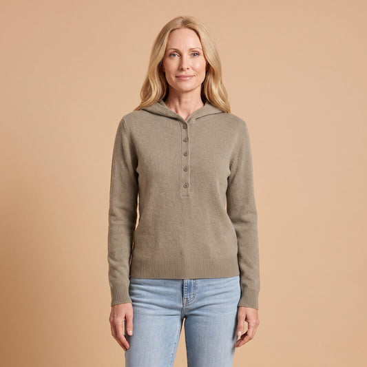 Hooded Knit Sweater in Olive Green - front view