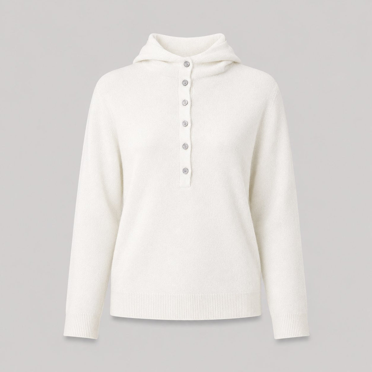 Hooded Knit Sweater in White - flat product shot