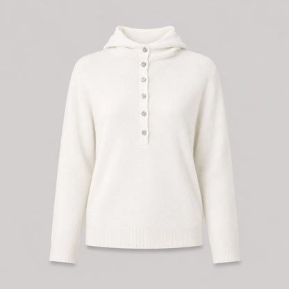 Hooded Knit Sweater in White - flat product shot