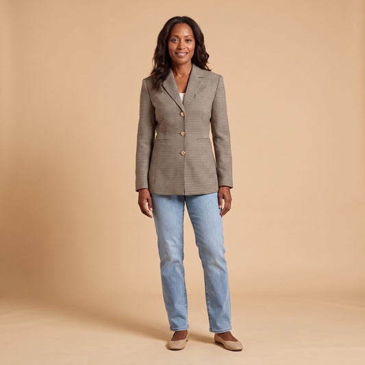 Houndstooth Tailored Coat in Beige - front view