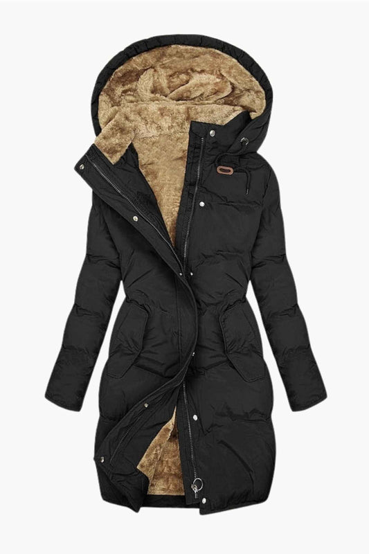 Black insulated coat with fleece lining open 2