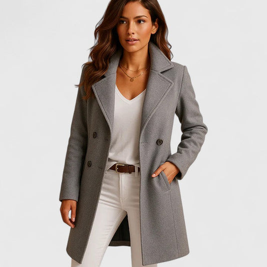 Isabell Classic Coat in Gray - worn by a model, front view