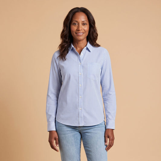 Jade Striped Blouse in Blue - front view
