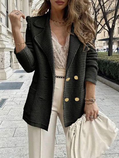 Joyce Textured Knit Top in black - worn by a model, front view