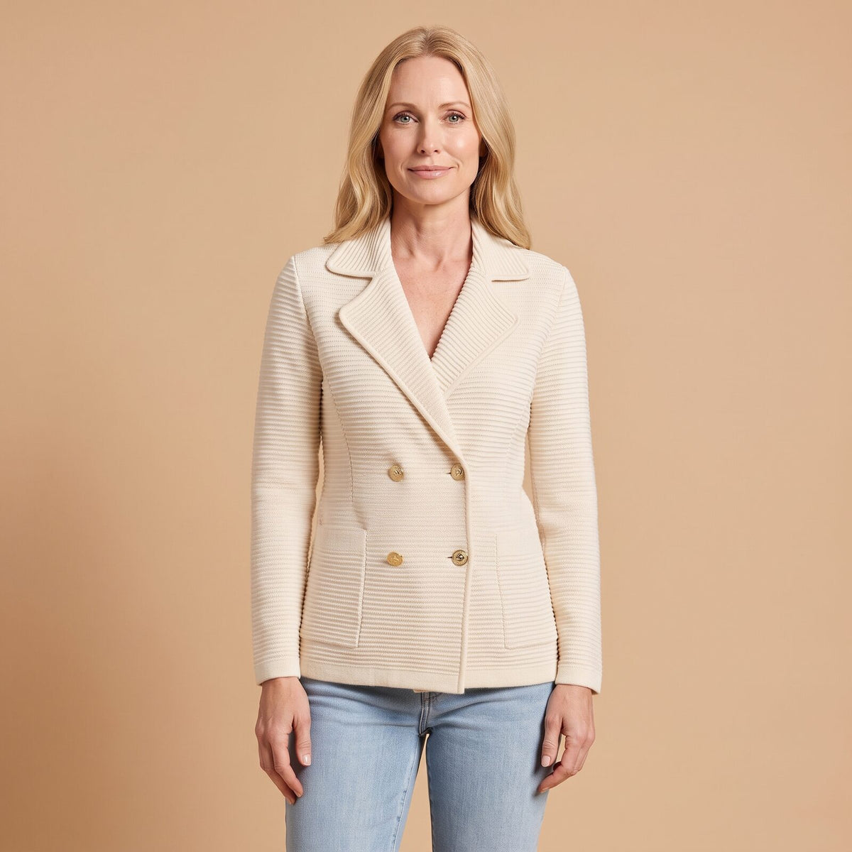 Joyce Textured Knit Top in white - front view