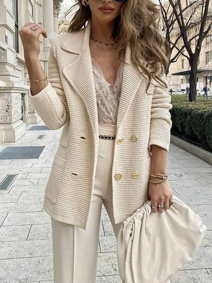 Joyce Textured Knit Top in white - worn by a model, front view