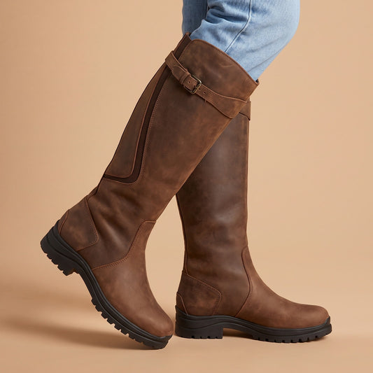 Waterproof Knee High Riding Boots, Insulated Winter Boots with Buckle Strap