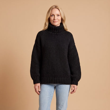 Knit Hooded Sweater in black - front view