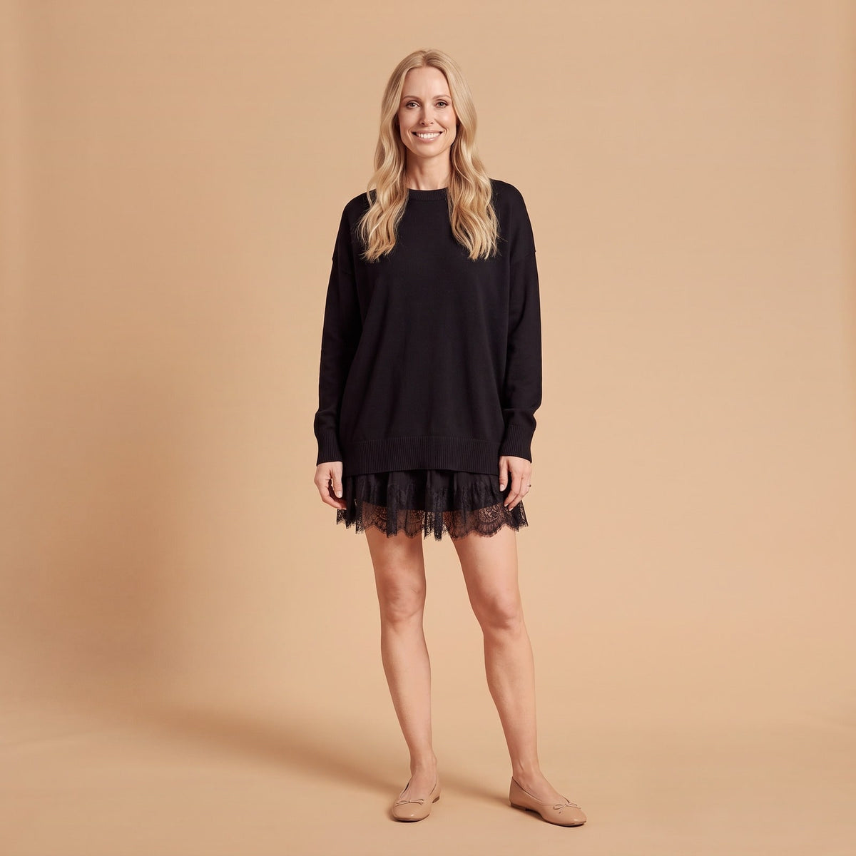 Knit Sweater and Lace Mini Skirt Set, Two Piece Outfit 1