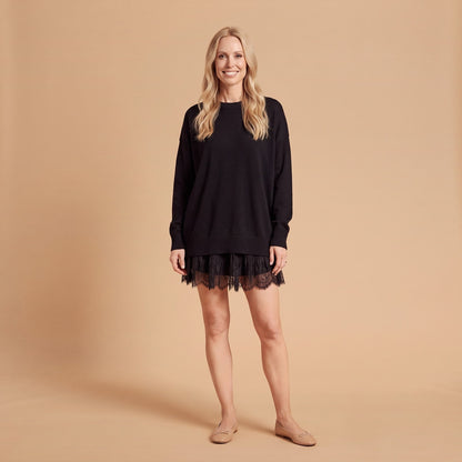 Knit Sweater and Lace Mini Skirt Set, Two Piece Outfit 1