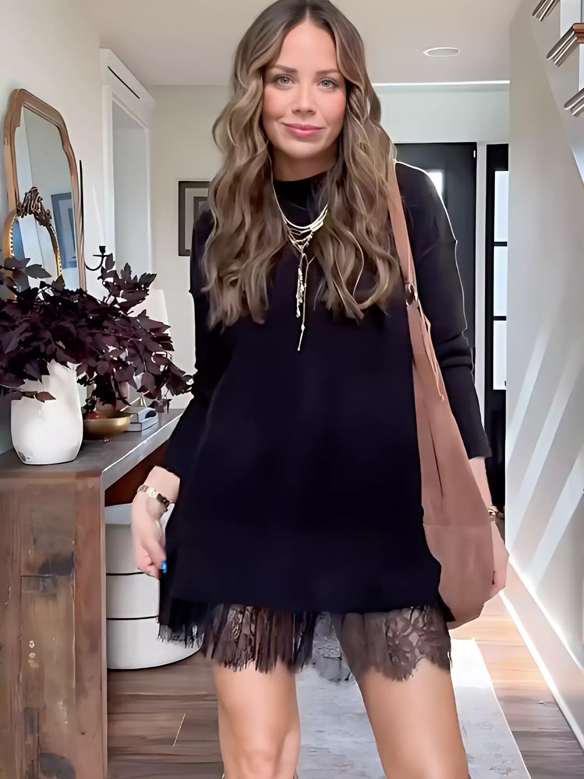 Knit Sweater and Lace Mini Skirt Set, Two Piece Outfit 2