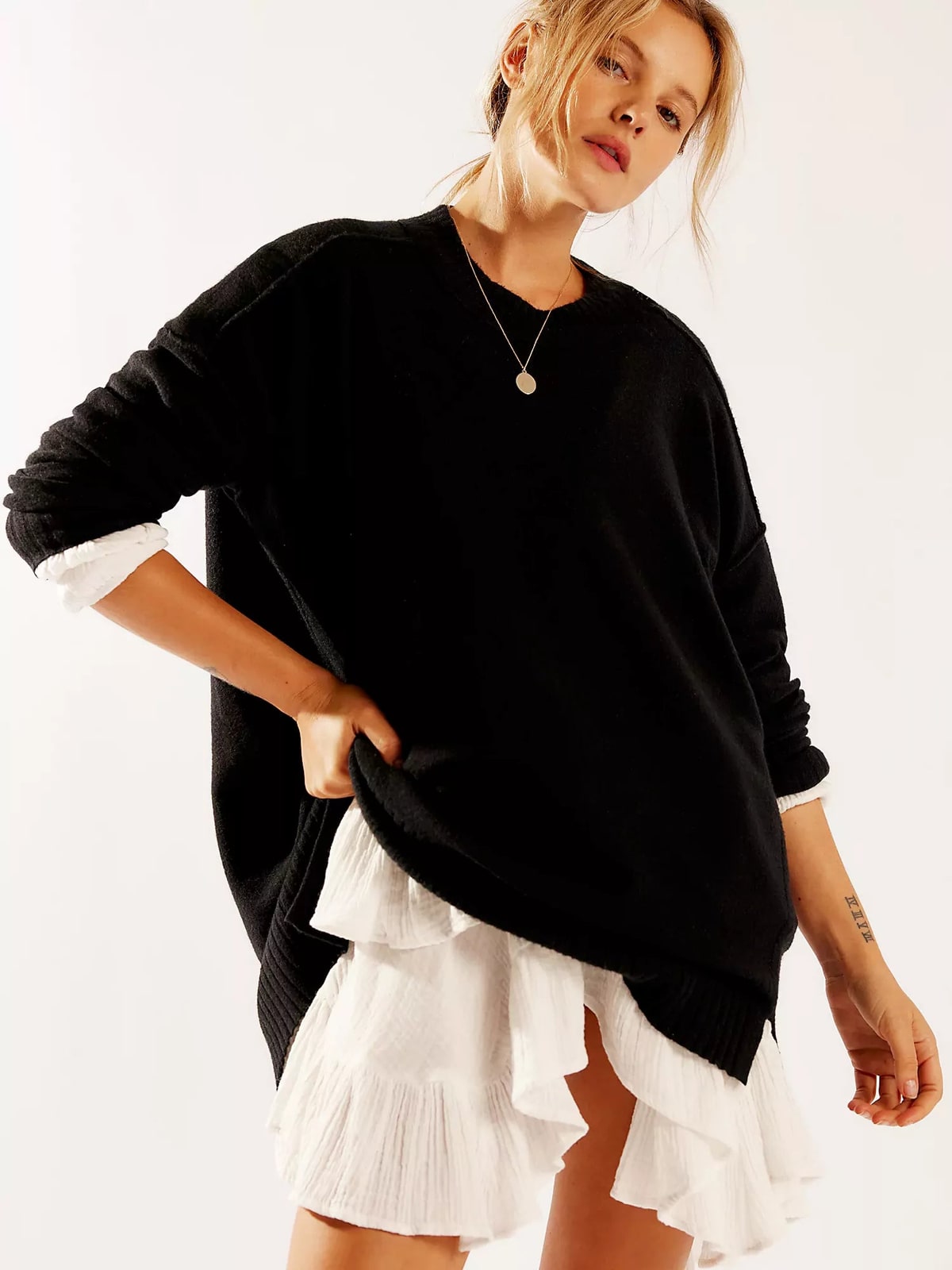Knit Sweater and Lace Mini Skirt Set, Two Piece Outfit 3