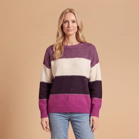 Knit Sweater Women's Pullover, Colour Block with Stitching 1