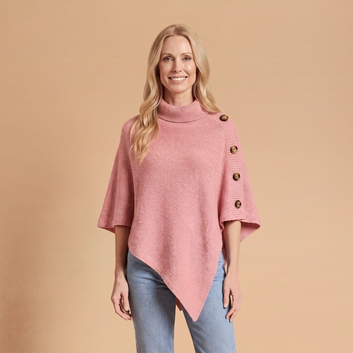 Knit Turtleneck Poncho with Buttons, Asymmetric Sweater Poncho 1