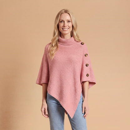 Knit Turtleneck Poncho with Buttons, Asymmetric Sweater Poncho 1
