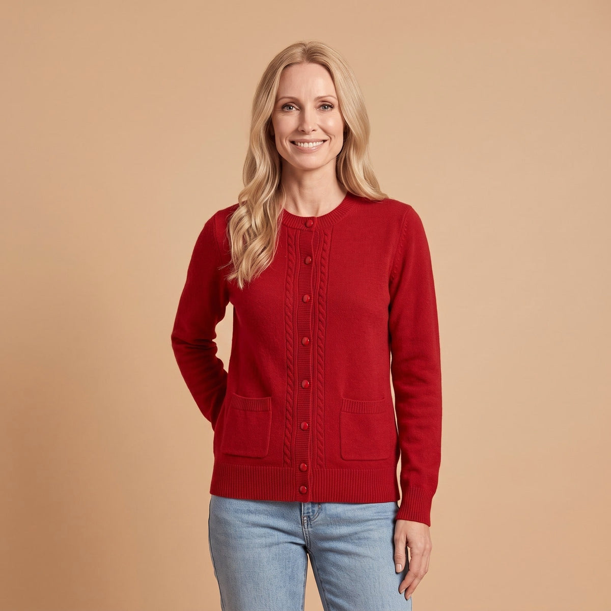 Knitwear Sweater Cardigan, Crew Neck Button Front Knit 1