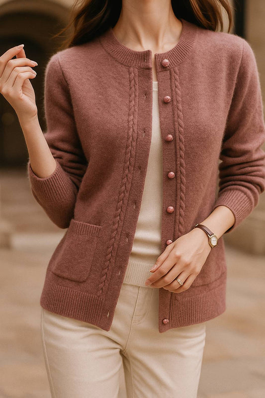 Knitwear Sweater Cardigan, Crew Neck Button Front Knit 1