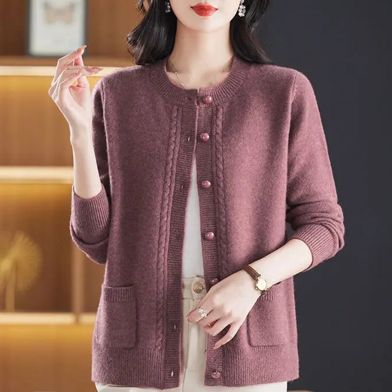 Knitwear Sweater Cardigan, Crew Neck Button Front Knit 2