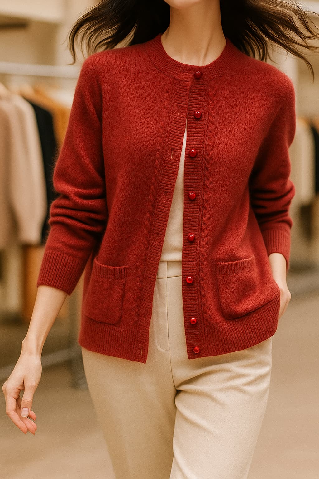 Knitwear Sweater Cardigan, Crew Neck Button Front Knit 3