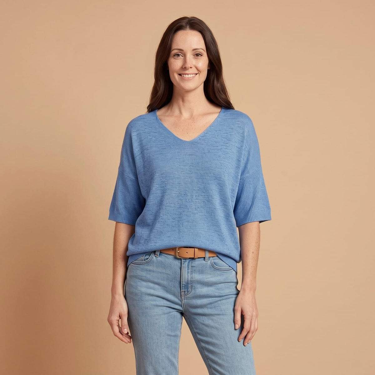 Knitwear Sweater with V Neck, Relaxed Fine Knit Top 1