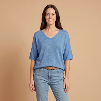 Knitwear Sweater with V Neck, Relaxed Fine Knit Top 1