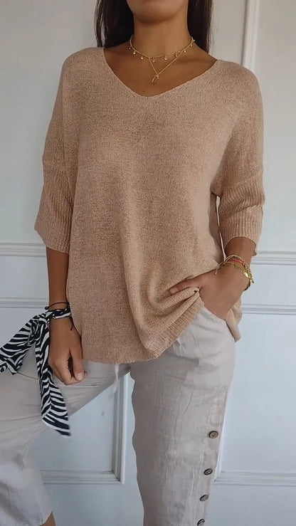 Knitwear Sweater with V Neck, Relaxed Fine Knit Top 3