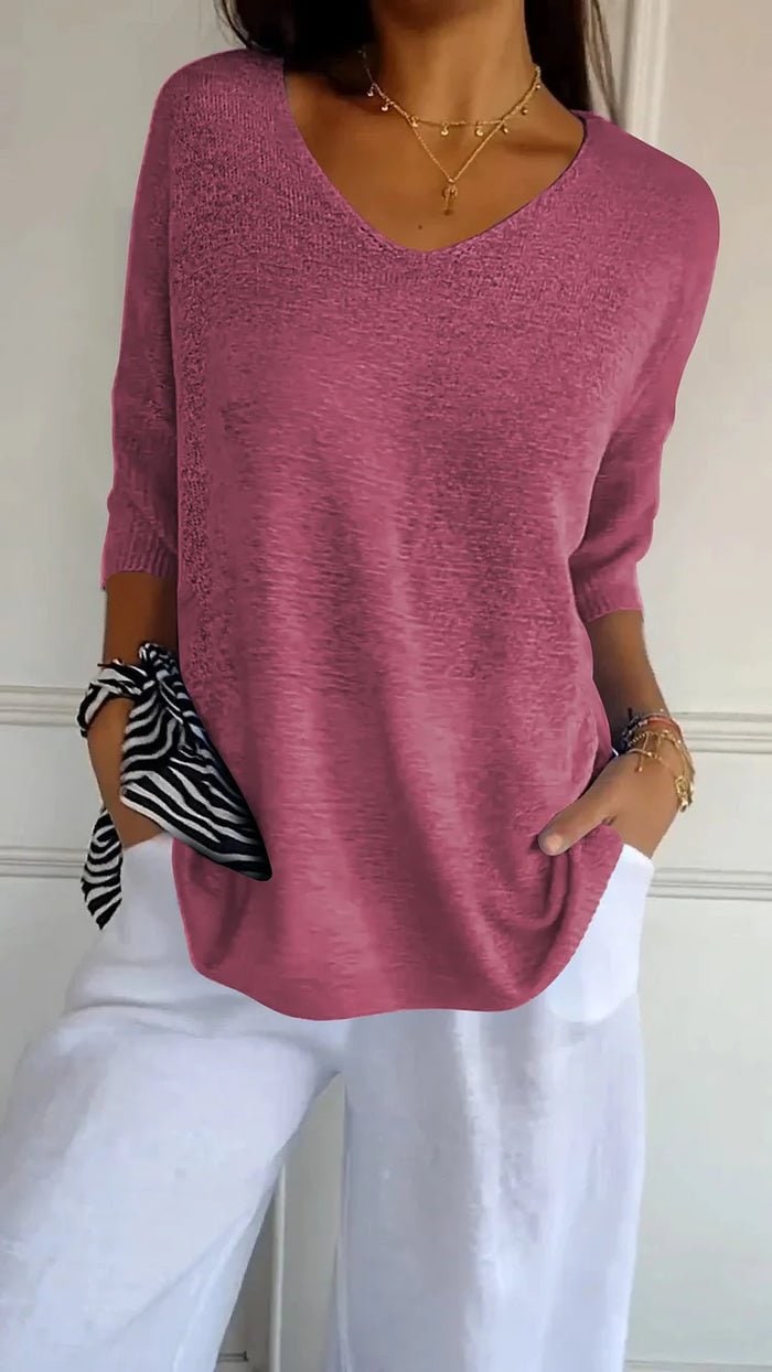 Knitwear Sweater with V Neck, Relaxed Fine Knit Top 4