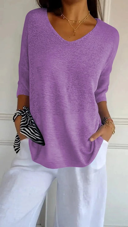 Knitwear Sweater with V Neck, Relaxed Fine Knit Top 5