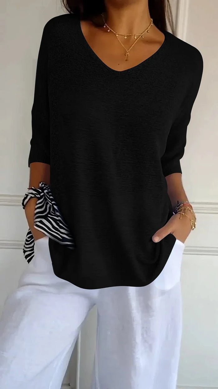 Knitwear Sweater with V Neck, Relaxed Fine Knit Top 6