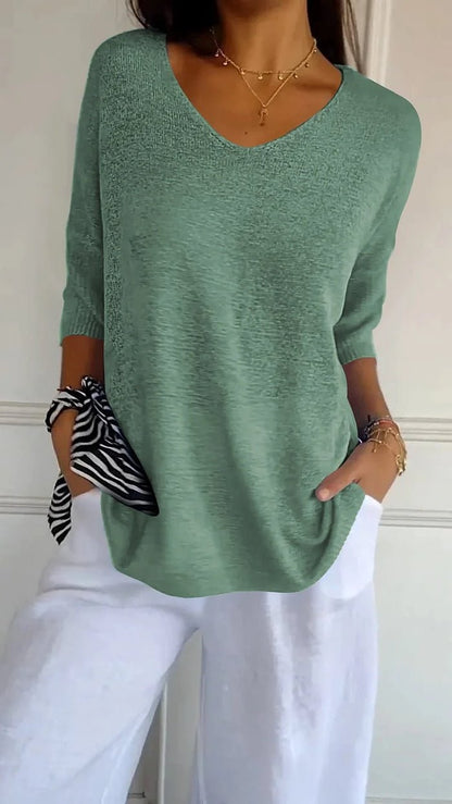 Knitwear Sweater with V Neck, Relaxed Fine Knit Top 7
