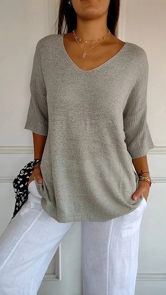 Knitwear Sweater with V Neck, Relaxed Fine Knit Top 8