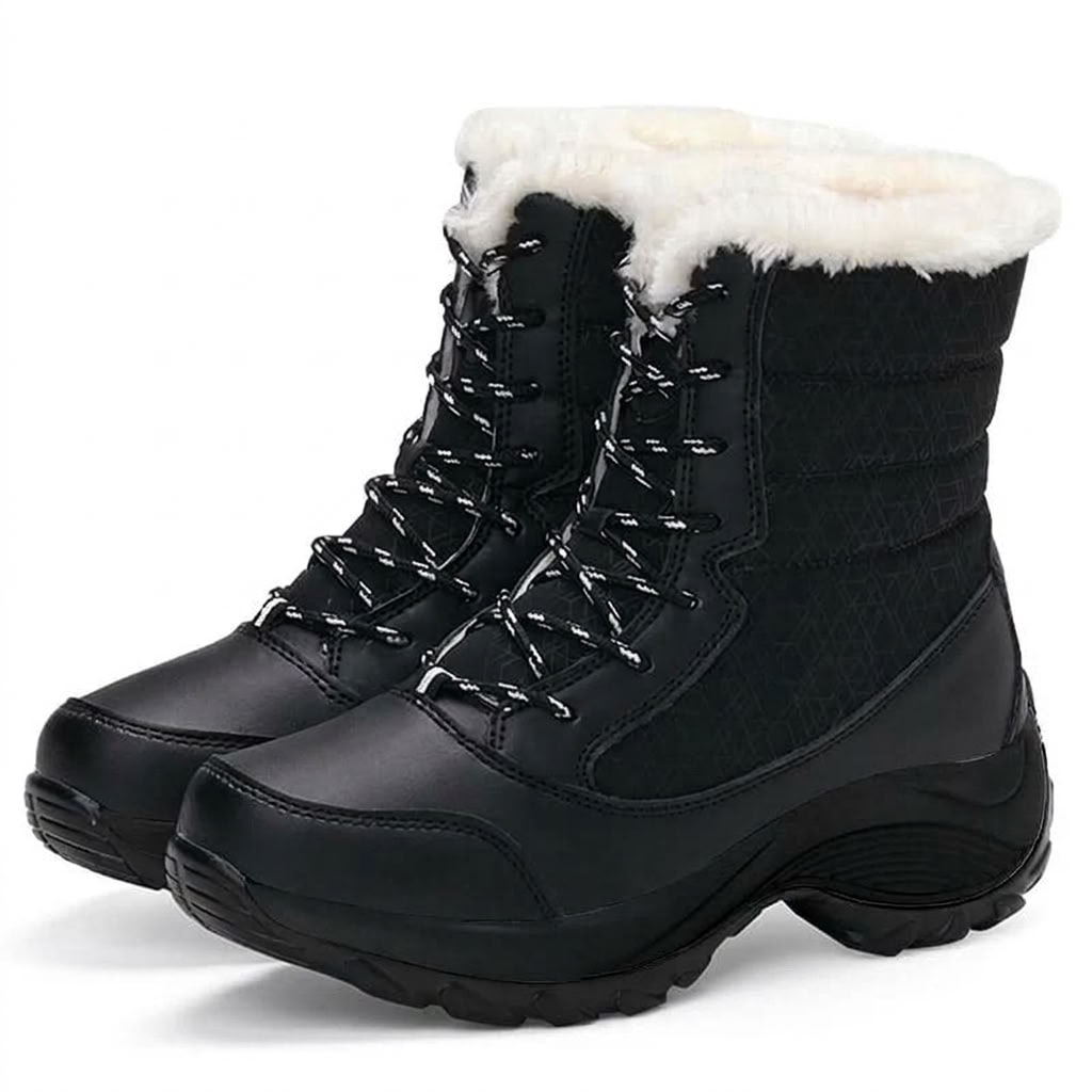 Winter Boots Lace Up, Faux Fur Cuff Platform Snow Boots 2