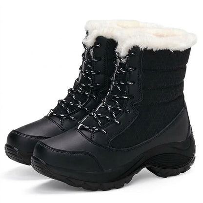 Winter Boots Lace Up, Faux Fur Cuff Platform Snow Boots 2