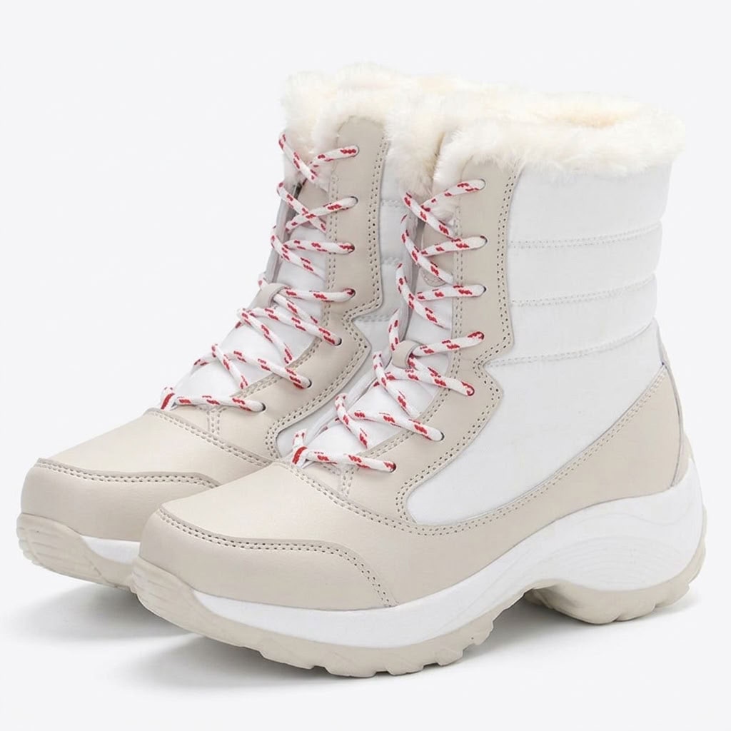 Winter Boots Lace Up, Faux Fur Cuff Platform Snow Boots 3