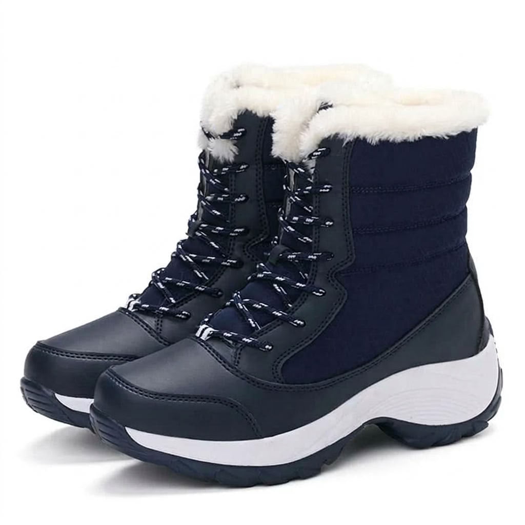 Winter Boots Lace Up, Faux Fur Cuff Platform Snow Boots 4
