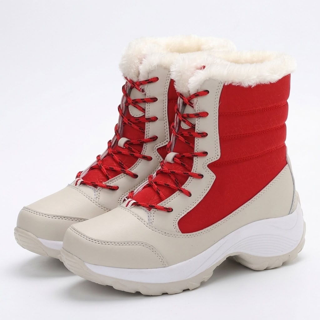 Winter Boots Lace Up, Faux Fur Cuff Platform Snow Boots 5