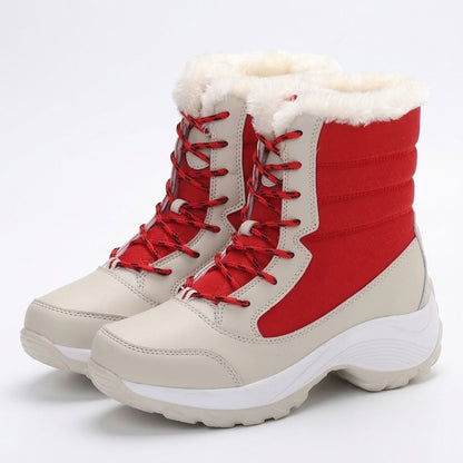 Winter Boots Lace Up, Faux Fur Cuff Platform Snow Boots 5